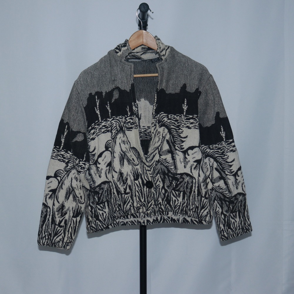 New Identity Unisex Graphic Quilted 100% Cotton Jacket Black Embroidered Size M